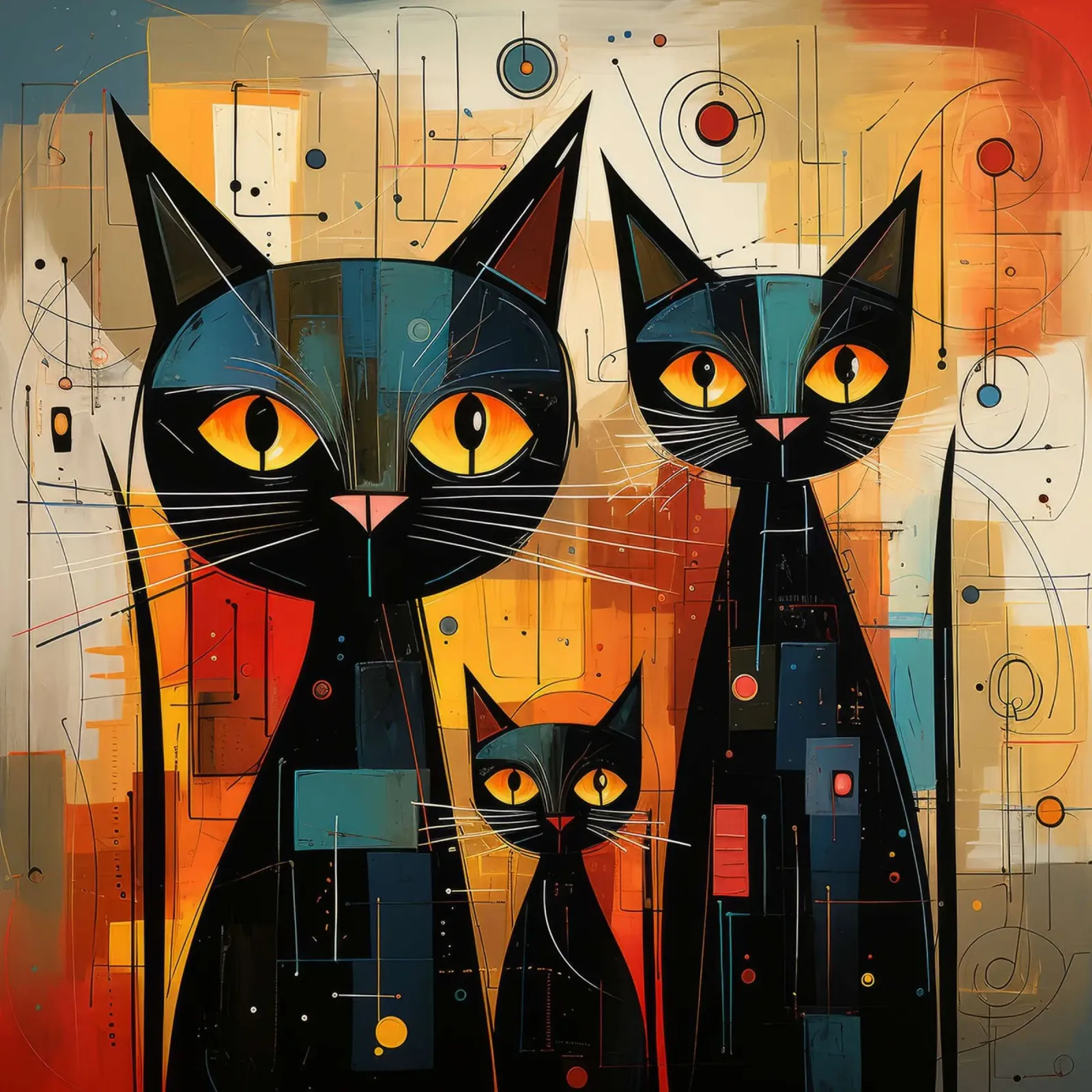 Tre gatti neri poster con telaio in plastica da David Jackson