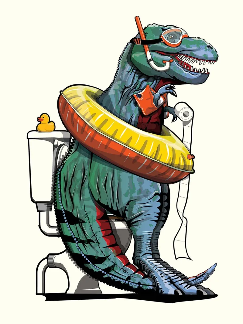 Tyrannosaurus Dinosaur on the Toilet canvas with Floater frame by David Jackson
