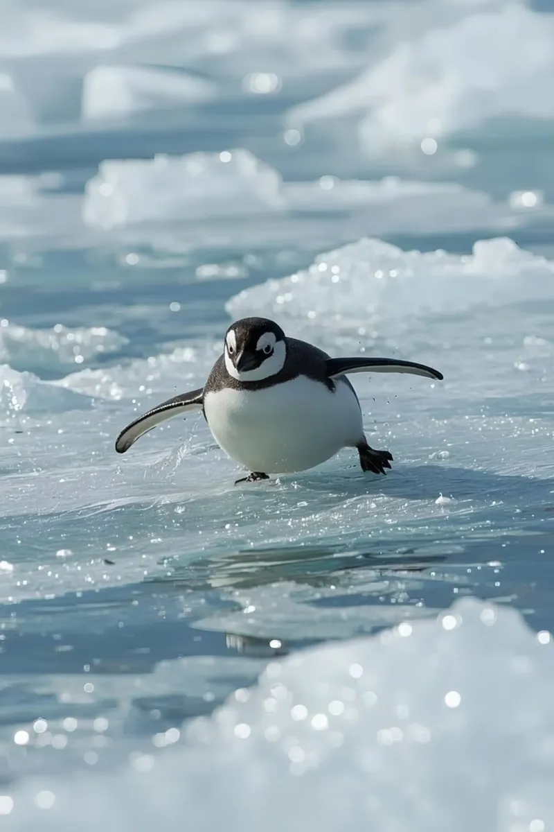 Single Penguin skating on Ice canvas with Floater frame by DesignDoodle