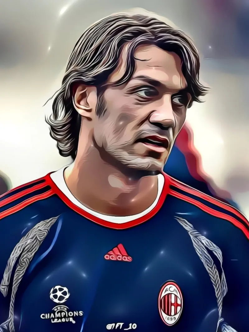 Paolo Maldini durante una partita del Milan poster con telaio in legno da dark eagle