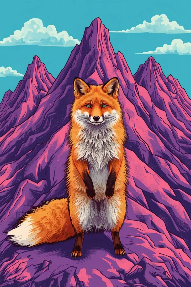 Standing Fox in Front of Three Mountains canvas with Floater frame by DesignDoodle