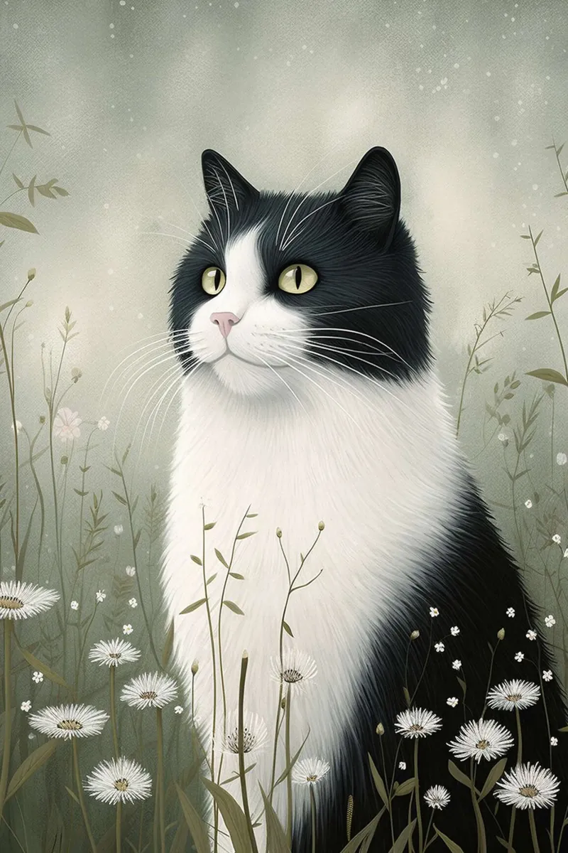 Gatto bianco e nero poster da David Jackson