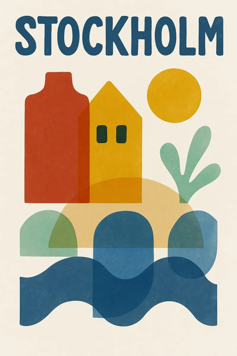 Affiche Stockholm - Poster abstrait scandinavo colorato poster con telaio in legno da JETLAG | affiches voyage