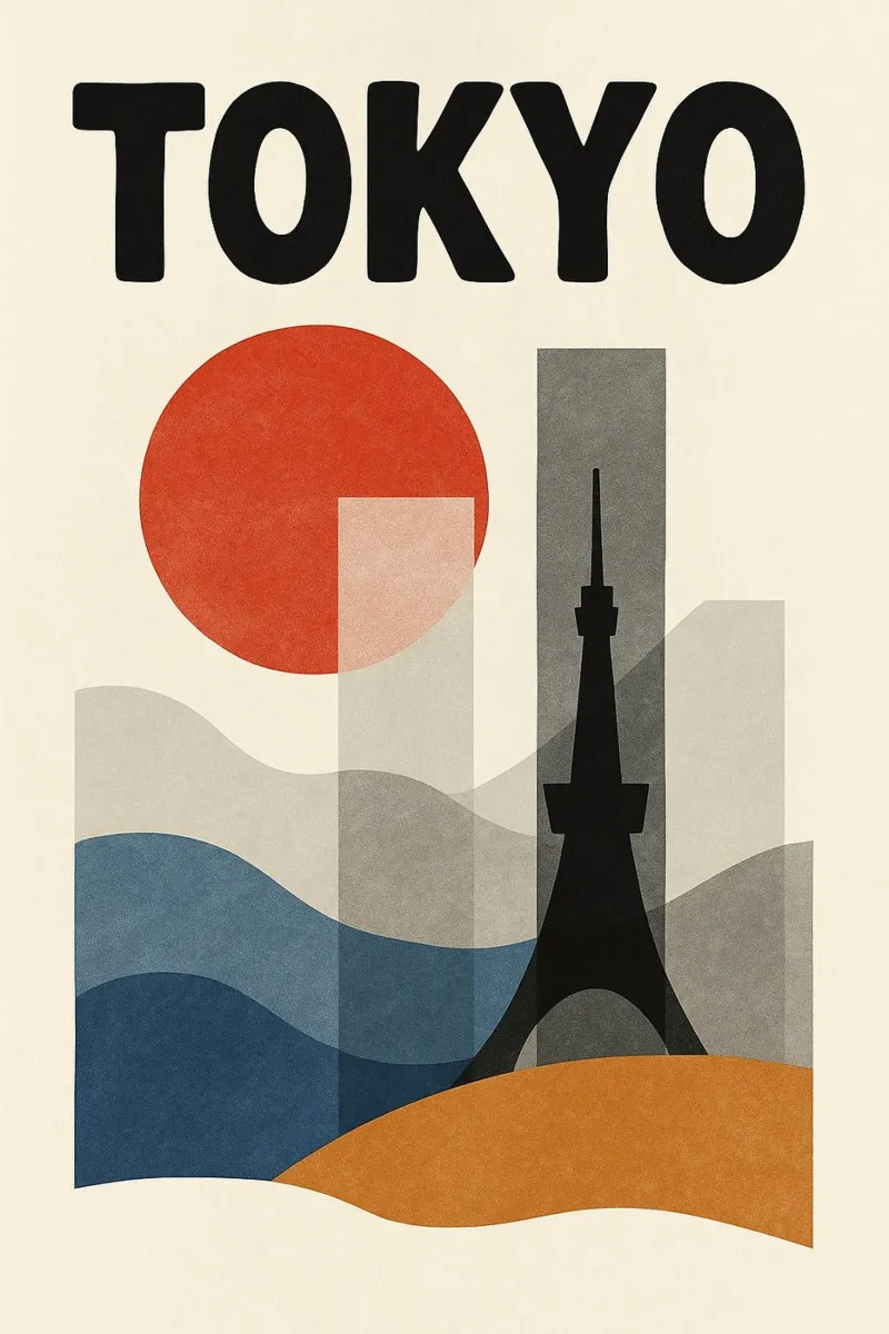 Poster Tokio - Moderne en minimalistische abstracte poster canvas met Baklijst van JETLAG | affiches voyage