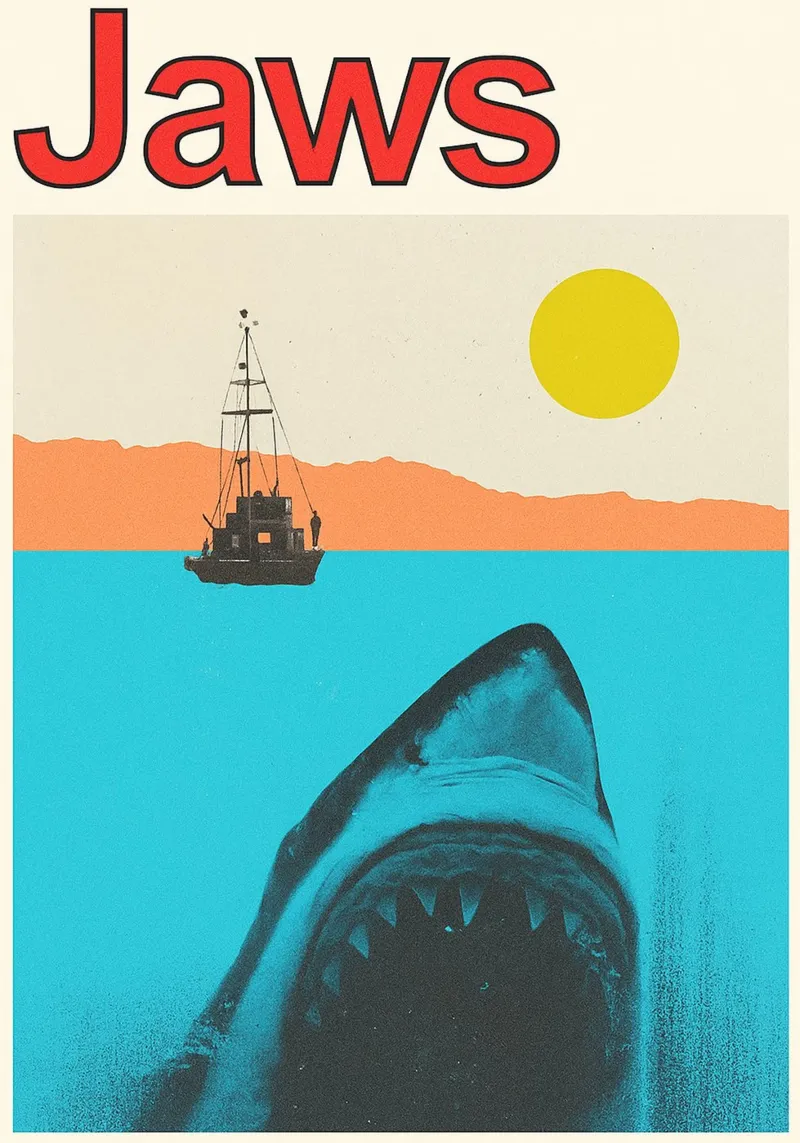 filmposter Jaws tekening canvas met Baklijst van groogoals