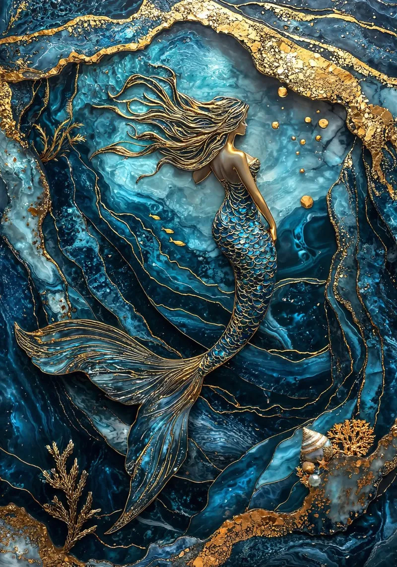 Golden Tide Siren poster con telaio in plastica da Pixaverse
