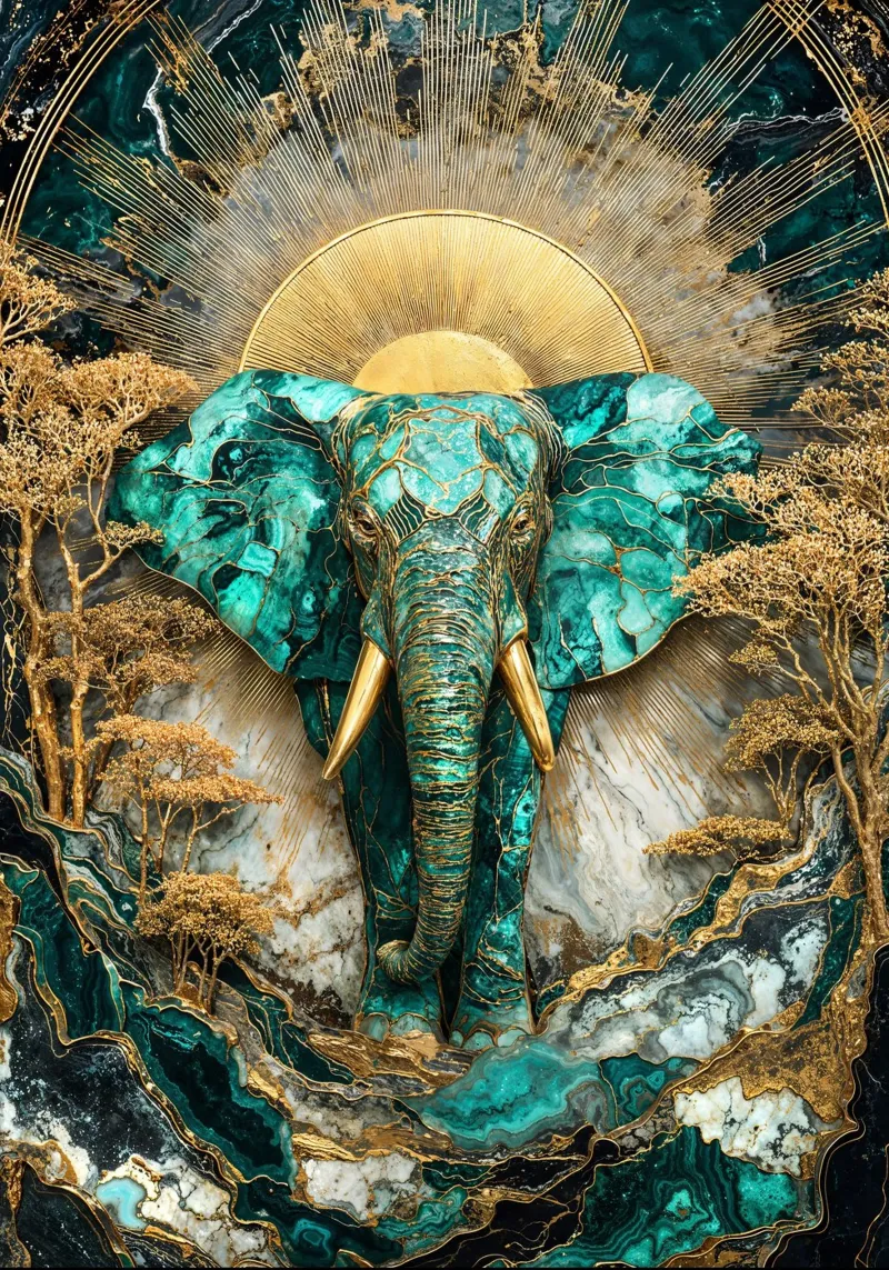 Emerald Dawn Majesty Kintsugi Art poster da Pixaverse