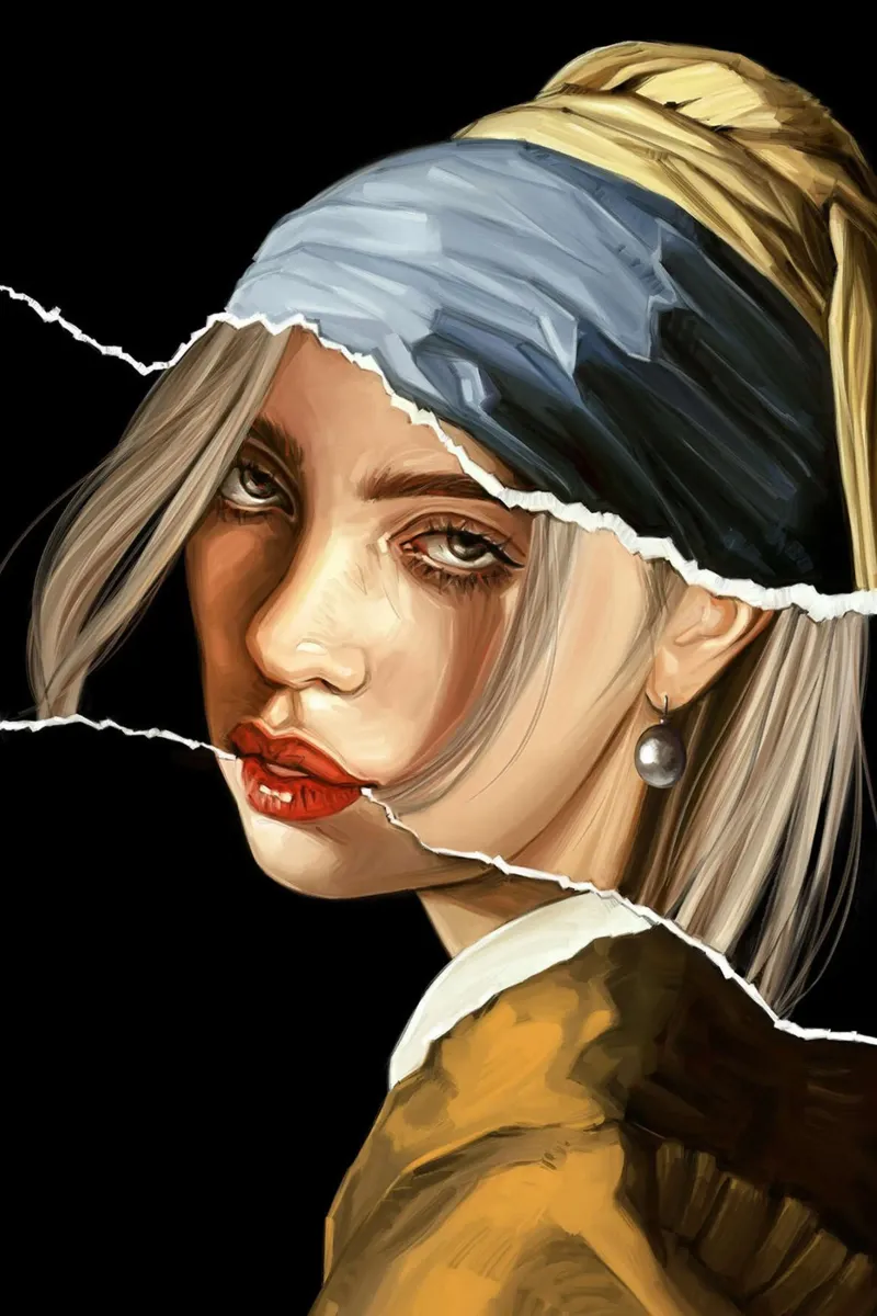 Billie Eilish mit einem Perlenohrring Poster von Oscar Frazier