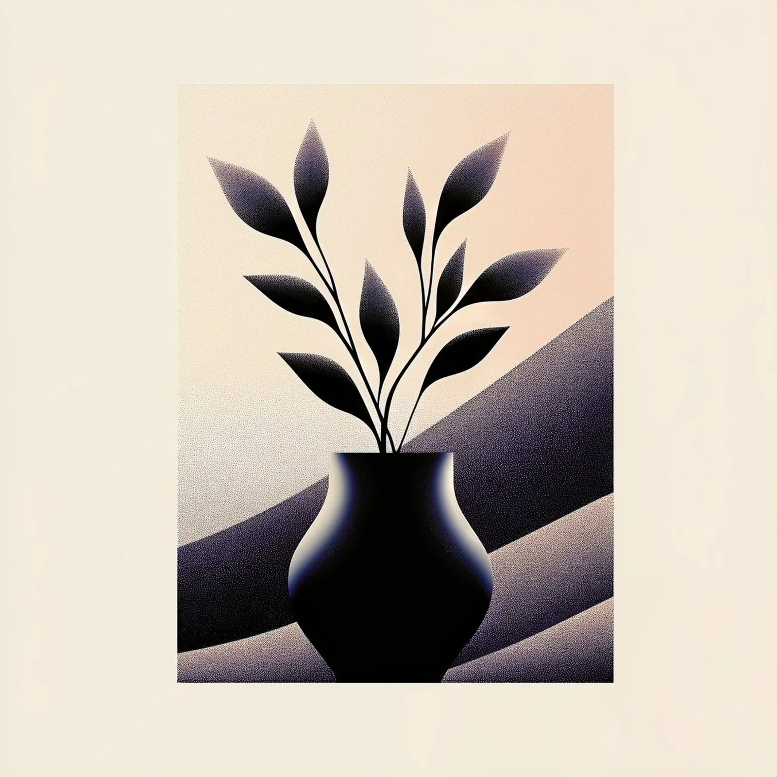 Serene Silhouette - Modern Minimalist Botanical Print canvas with Floater frame by Synthaira