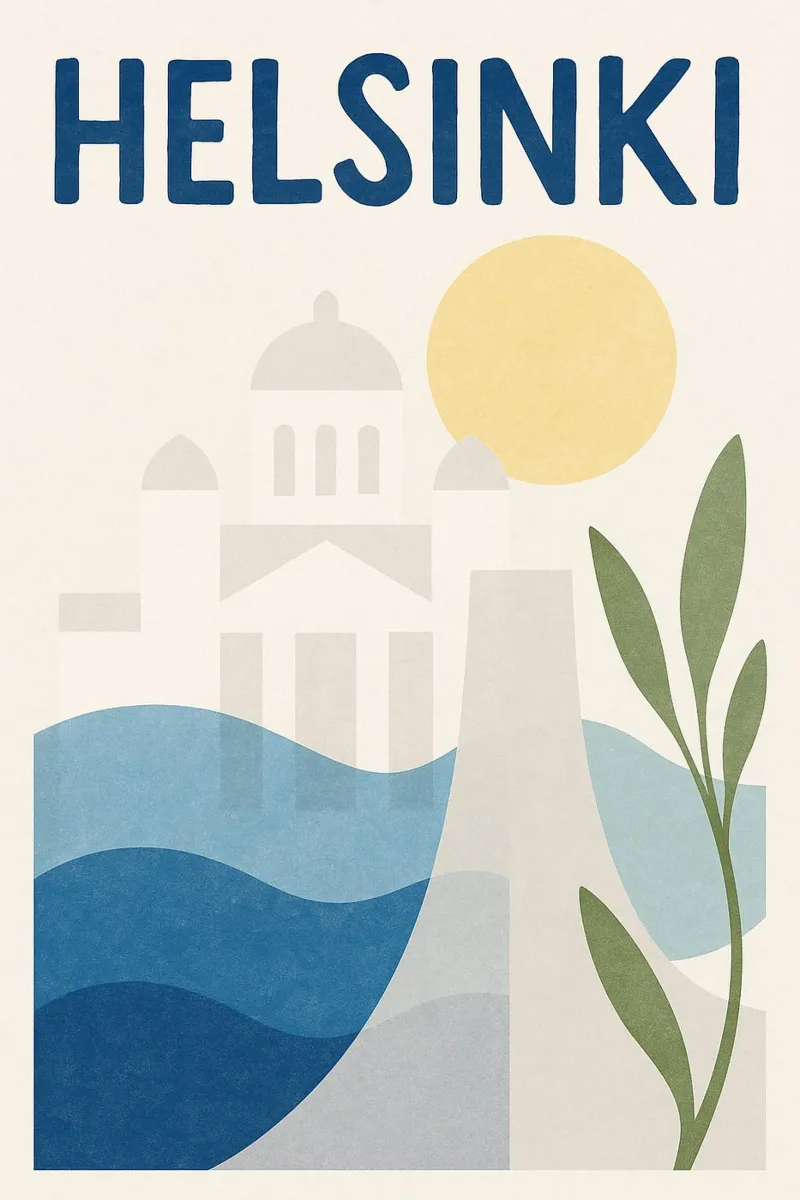 Helsinki poster - Scandinavian abstract poster canvas with Floater frame by JETLAG | affiches voyage