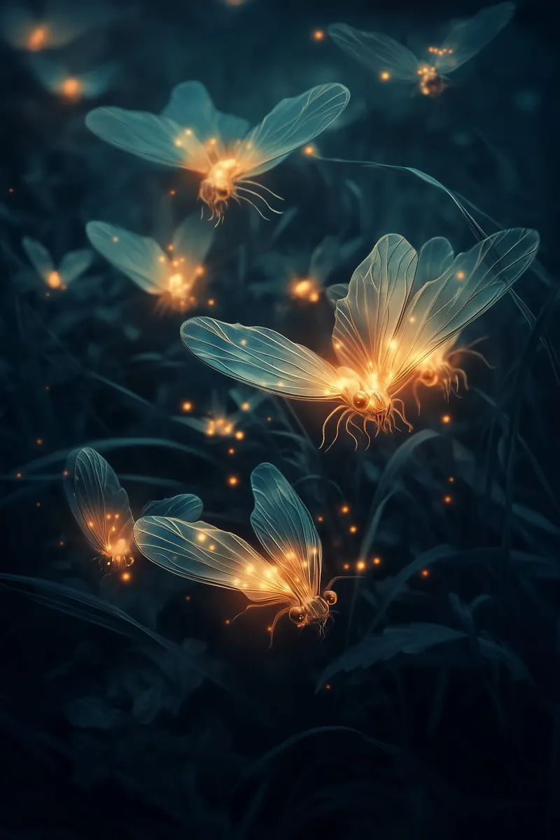 Midnight Meadow - Magical Glowing Fireflies & Flowers Print poster da Synthaira