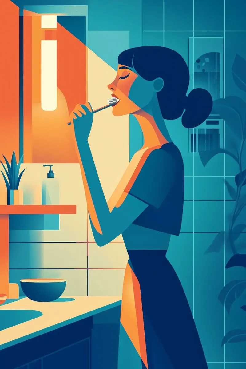 Rituel du matin - Impression d'art moderne d'une femme dans sa salle de bain toile avec Caisse américaine de Synthaira