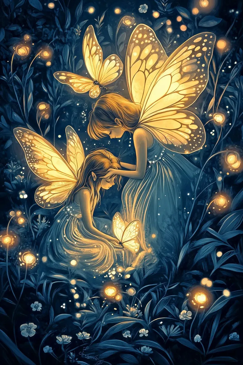 Fairy Whispers - Zusterschap & Magie Fantasy Art Print canvas met Baklijst van Synthaira