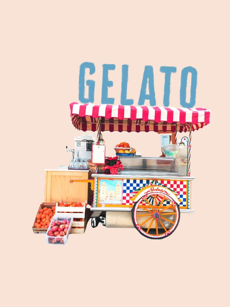 Gelato Italian ice cream trolley with large font canvas with Floater frame by Alisa Knöß