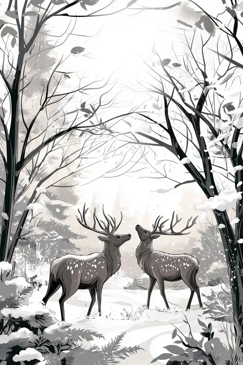 Winter Silence - Deer in snow Print Art poster da Synthaira