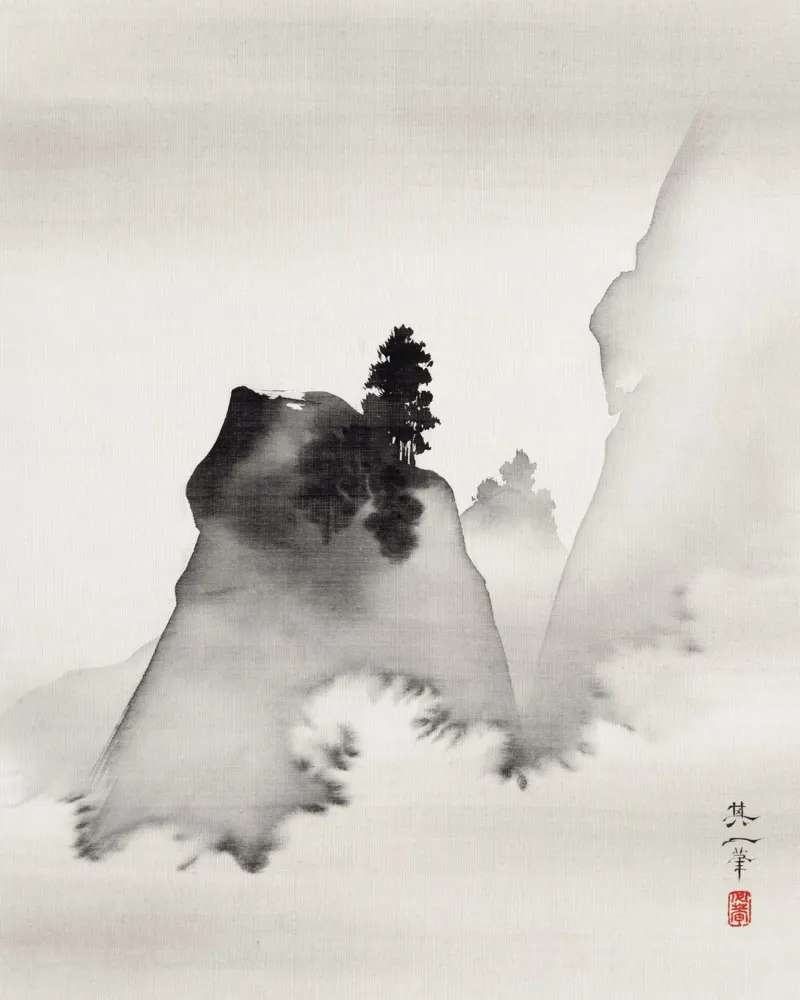 Mountains (right from the triptych Three Evening Scenes) canvas with Floater frame by vintageshop