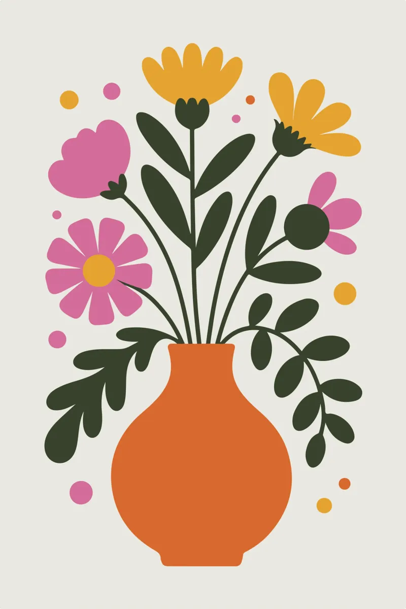 mid-century vase with layered wildflowers poster da LisaArtes