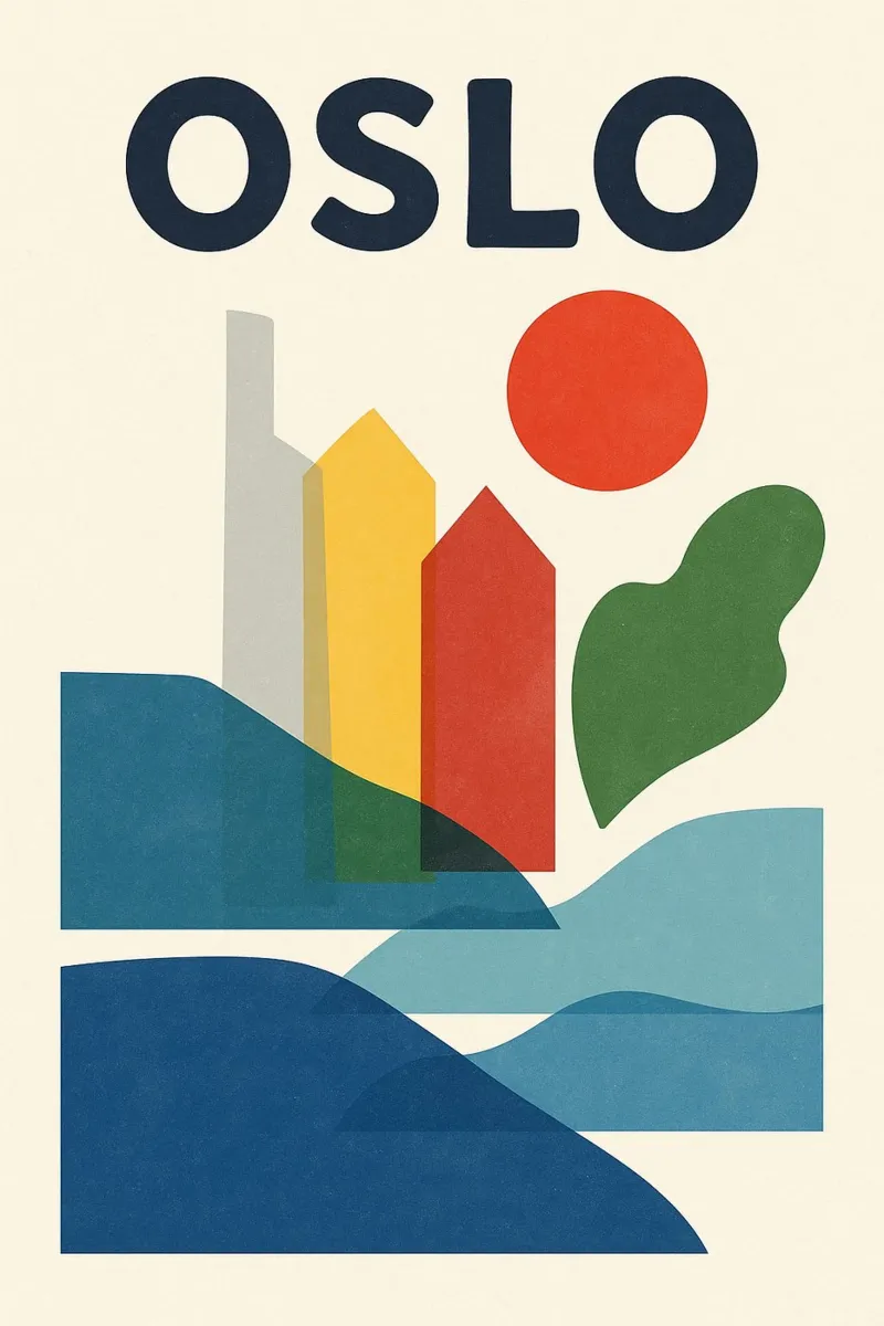 Poster di Oslo - Poster astratto scandinavo poster con telaio in alluminio da JETLAG | affiches voyage