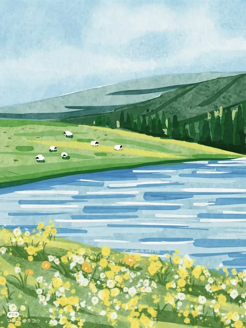 sheep and lake poster da kichin