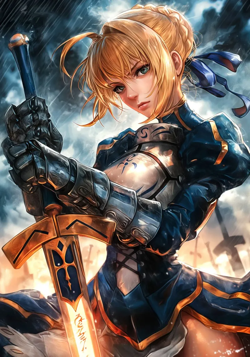 Saber Excalibur Morgan Knight Fate Serie Anime poster da Stellar Creative