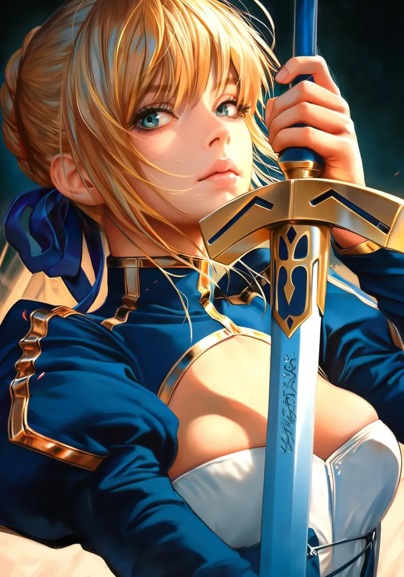 Saber Excalibur Morgan Knight Fate Series Anime canvas with Floater frame by Stellar Creative