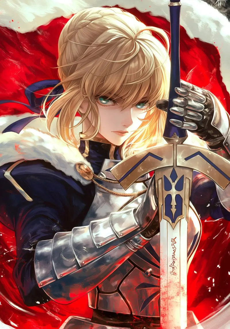 Saber Excalibur Morgan Knight Fate Series Anime canvas with Floater frame by Stellar Creative