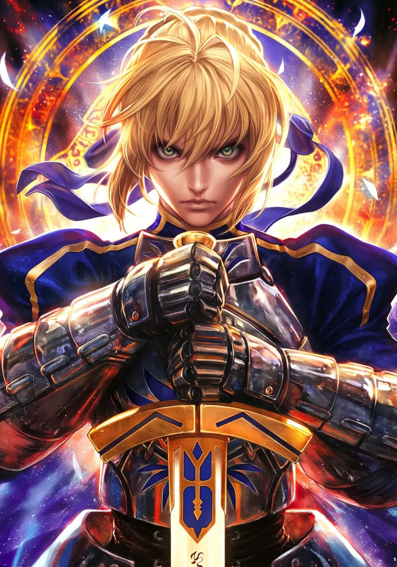 Saber Excalibur Morgan Knight Fate Series Anime canvas with Floater frame by Stellar Creative