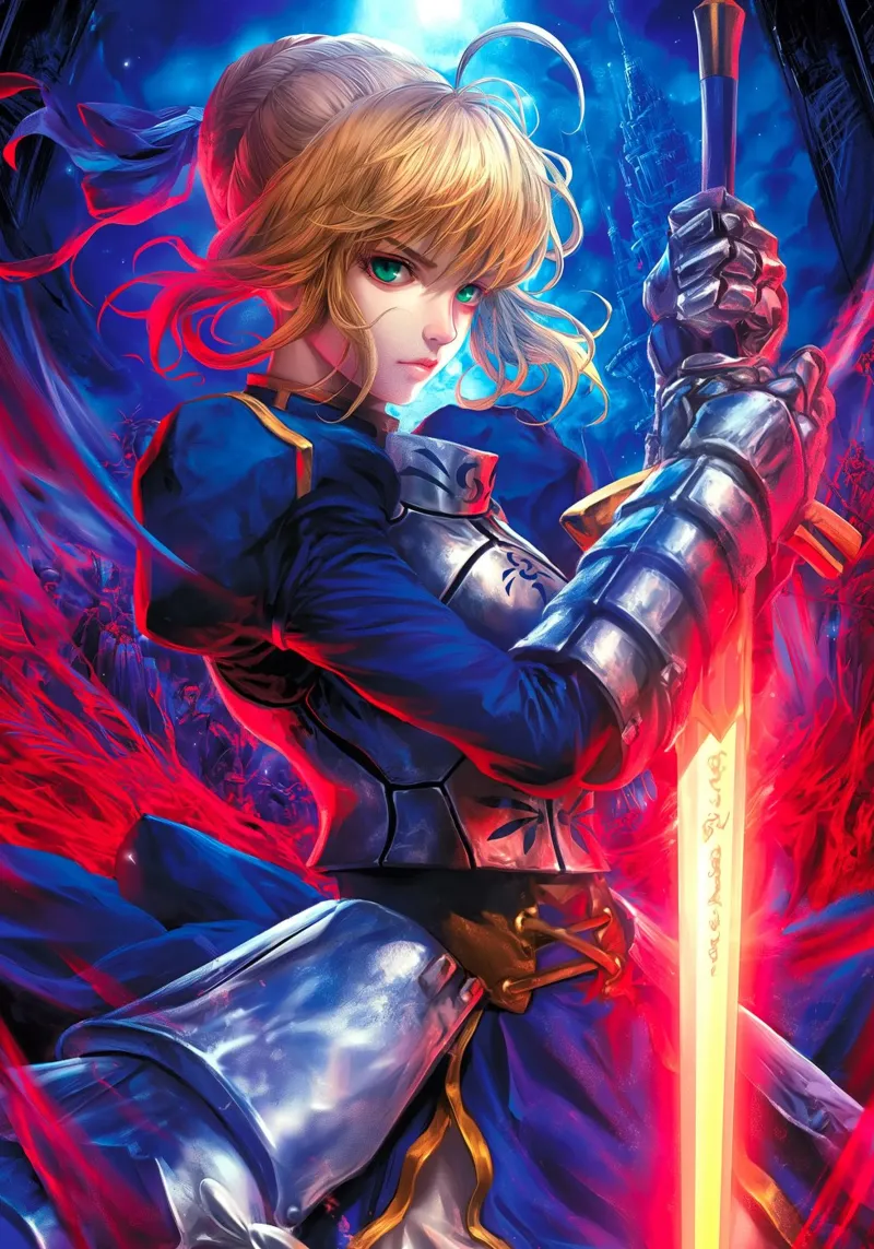 Saber Excalibur Morgan Knight Fate Series Anime lienzo con Marco flotante de Stellar Creative