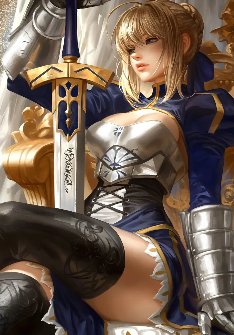 Saber Excalibur Morgan Knight Fate Serie Anime poster con telaio in legno da Stellar Creative