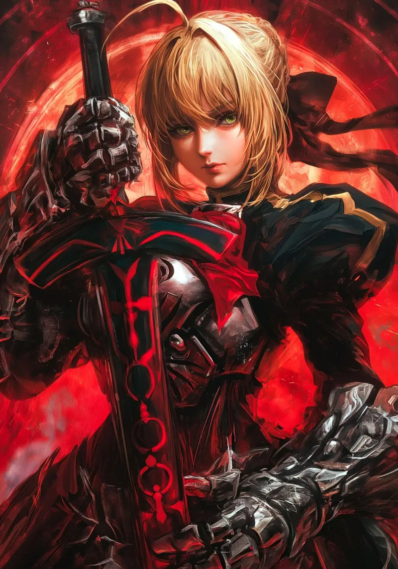 Saber Excalibur Morgan Knight Fate Serie Anime poster con telaio in legno da Stellar Creative