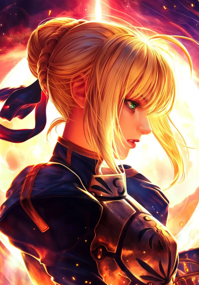 Saber Excalibur Morgan Knight Fate Serie Anime poster da Stellar Creative