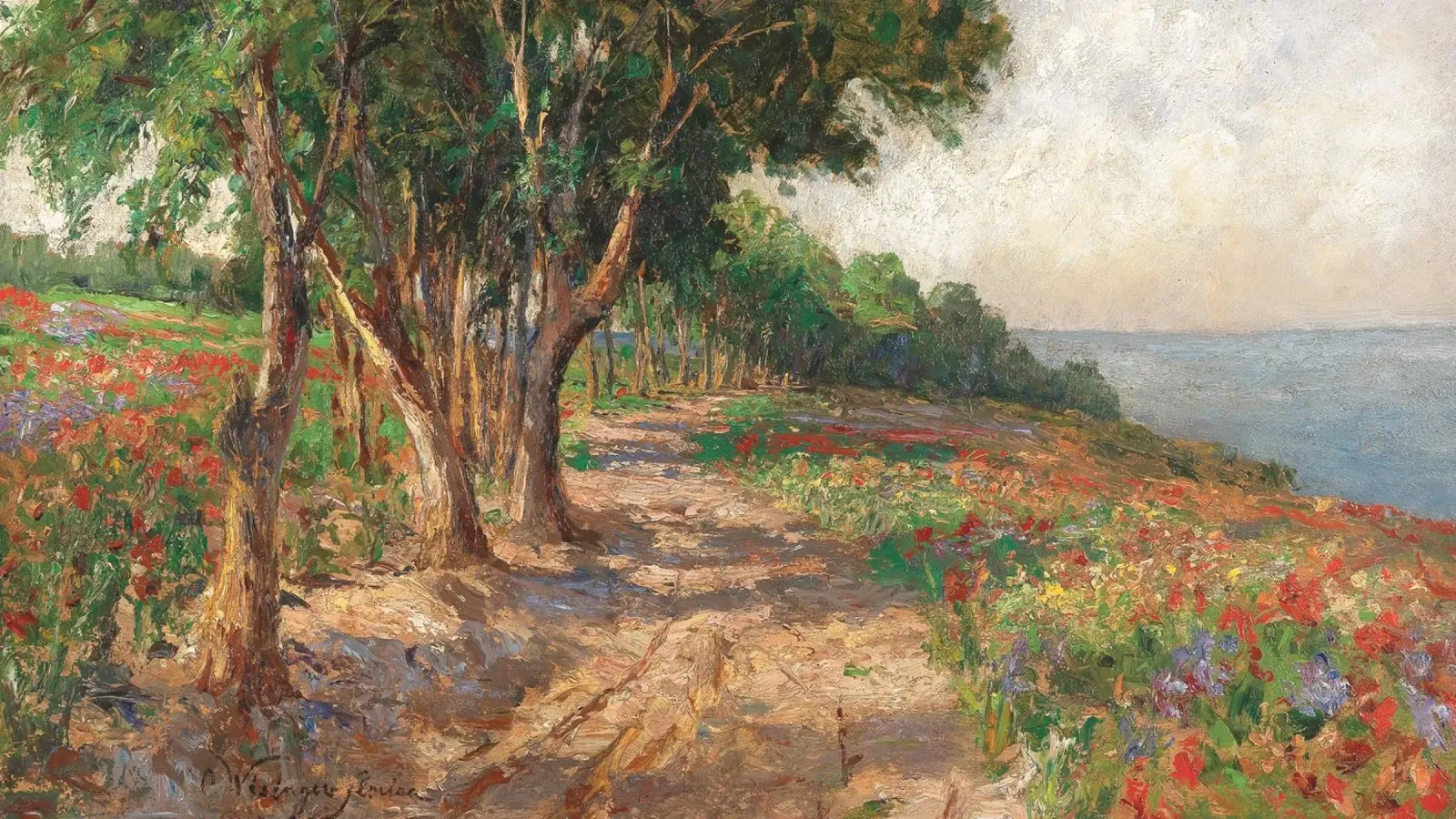 Coastal Landscape with Trees and Flowers poster da apoloprints
