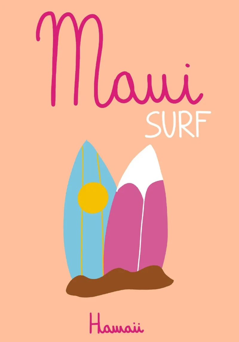 Maui Hawaii, poster sul surf, arte minimalista sulla spiaggia poster da vintagepod