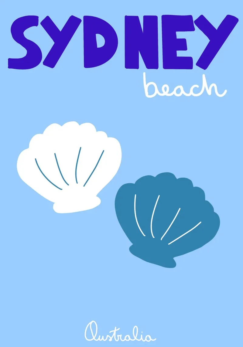 Sydney Australia, Poster di conchiglie sulla spiaggia, arte dell'oceano poster da vintagepod