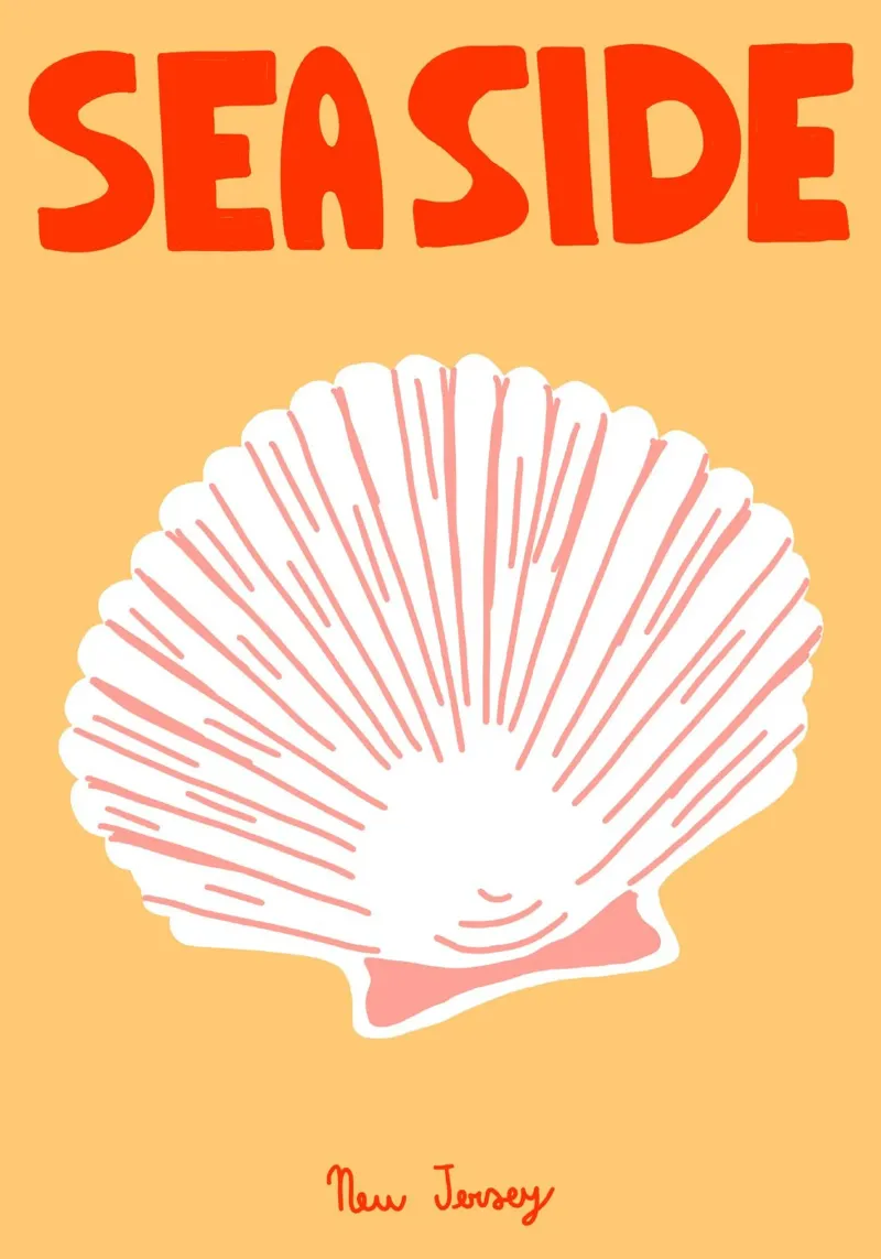 Seaside New Jersey, Poster di conchiglie sulla spiaggia, arte dell'oceano tela con Cornice a cassetta da vintagepod