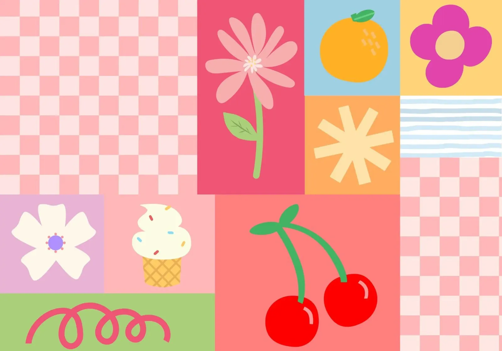 Retro Zomer Collage, Funky Kunstdruk canvas met Baklijst van vintagepod