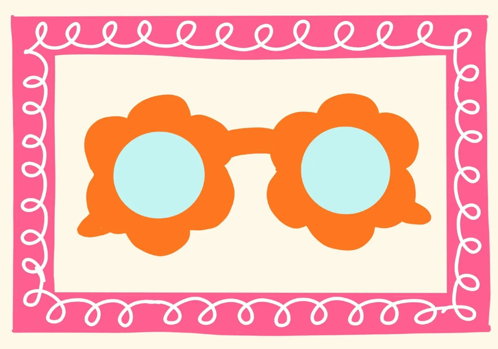 Groovy Flower Sunglasses, Retro Summer Art Print canvas with Floater frame by vintagepod