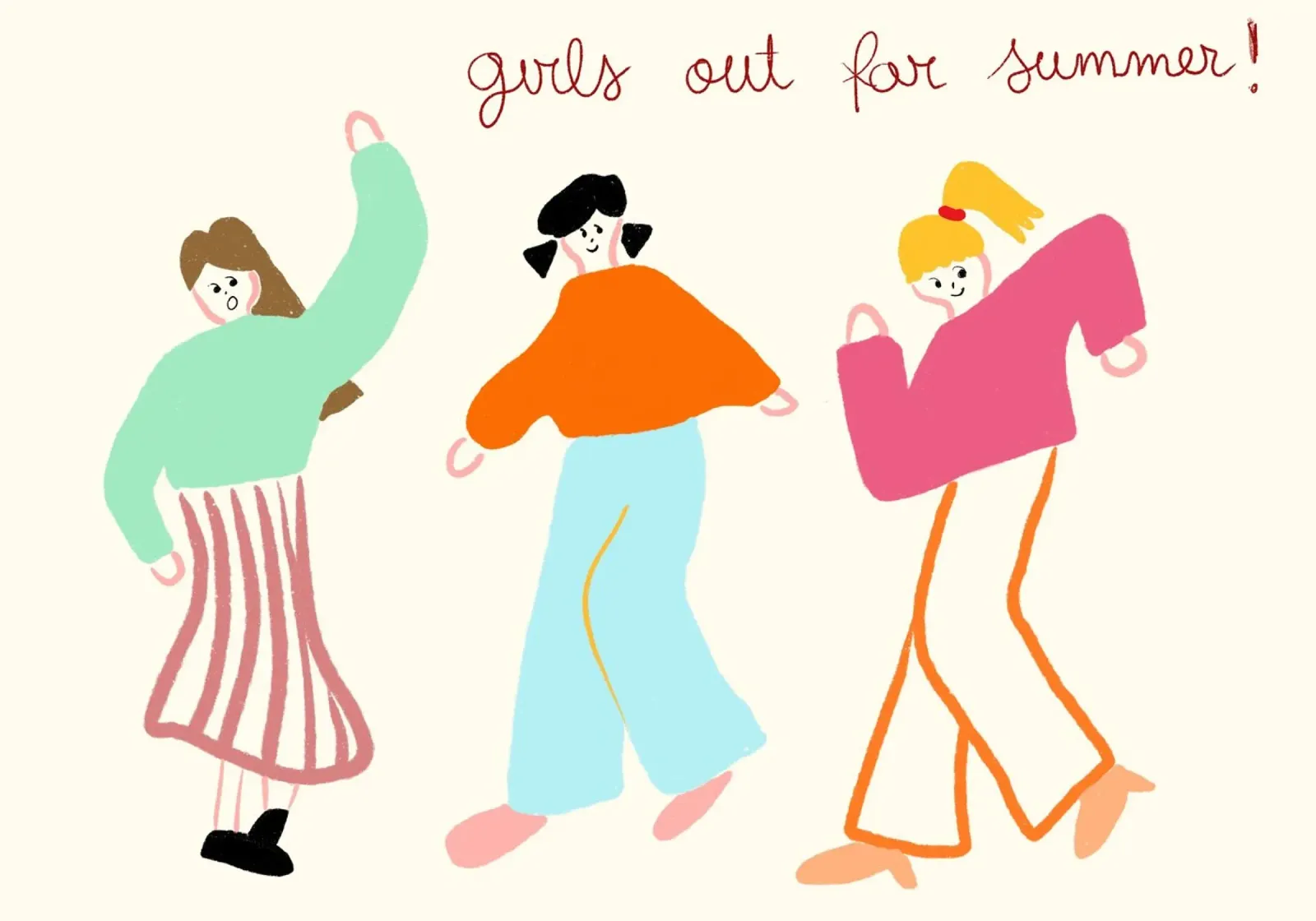 Meisjes op stap voor de zomer, vriendschapskunst, leuke print canvas met Baklijst van vintagepod