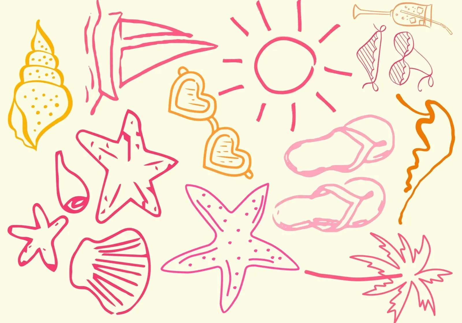 Doodle art estivi, illustrazione di vita da spiaggia poster con telaio in plastica da vintagepod