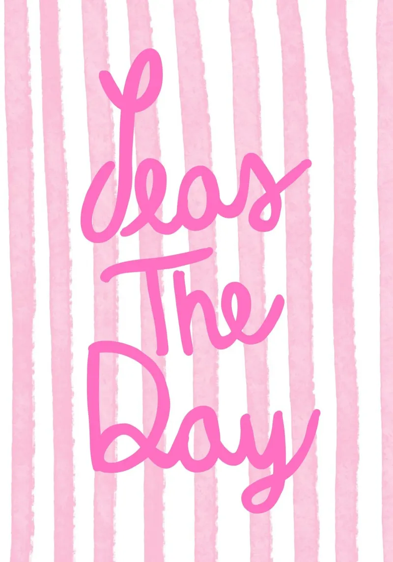 Seas The Day, strisce rosa, poster artistico da spiaggia tela con Cornice a cassetta da vintagepod