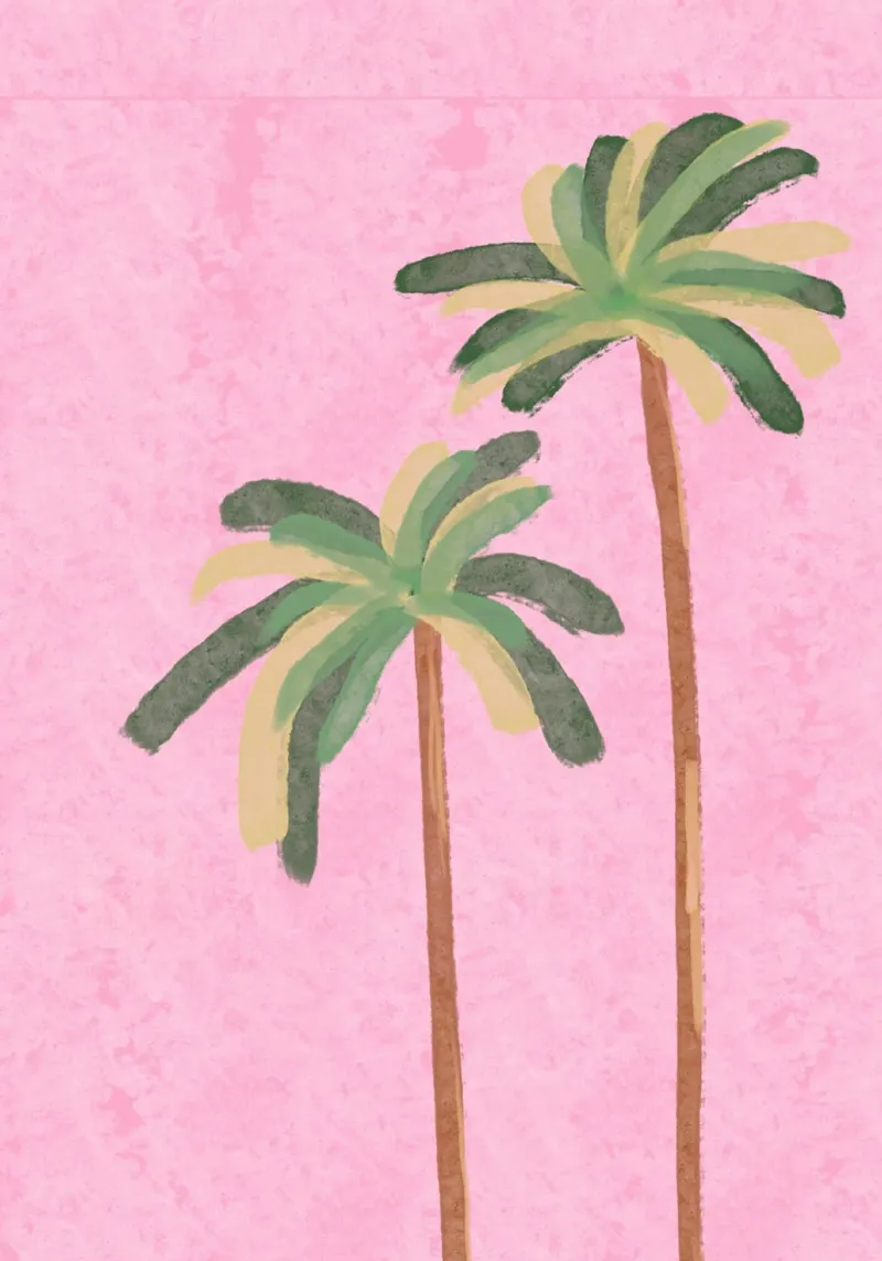 Two Palm Trees, Minimalist Tropical Art Print canvas with Floater frame by vintagepod