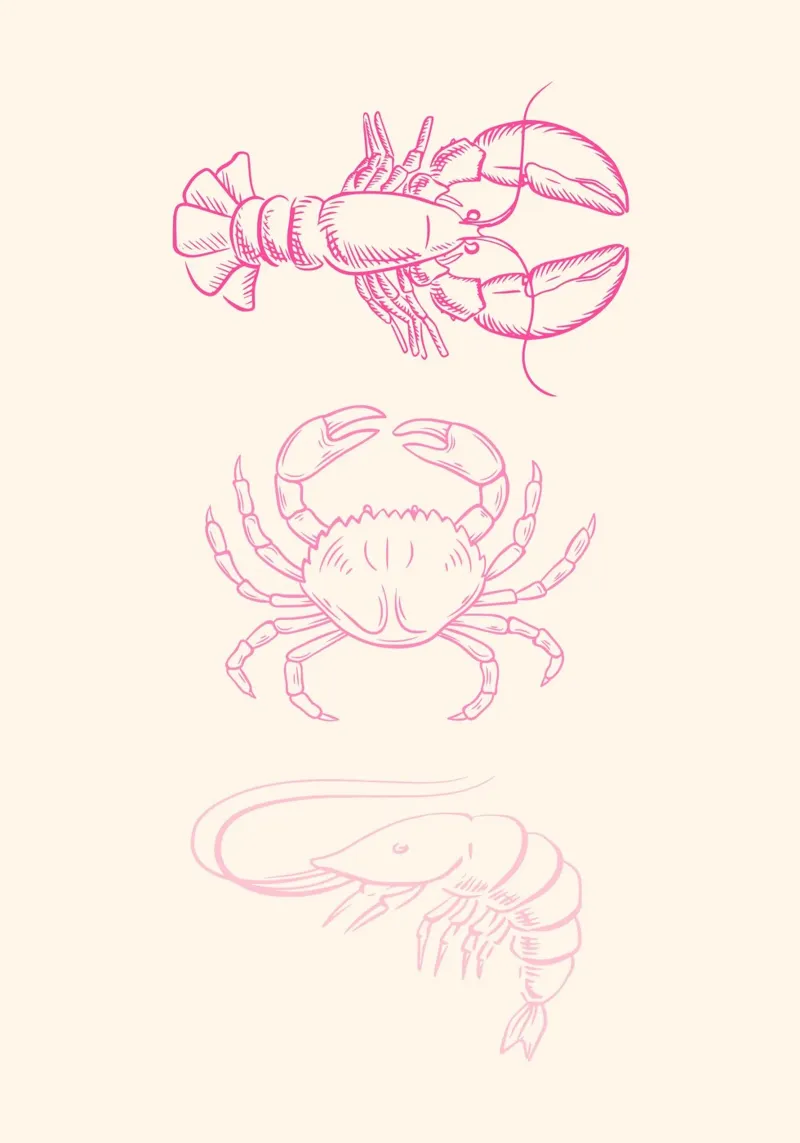 Lobster Crab Shrimp, Minimalist Ocean Art canvas with Floater frame by vintagepod