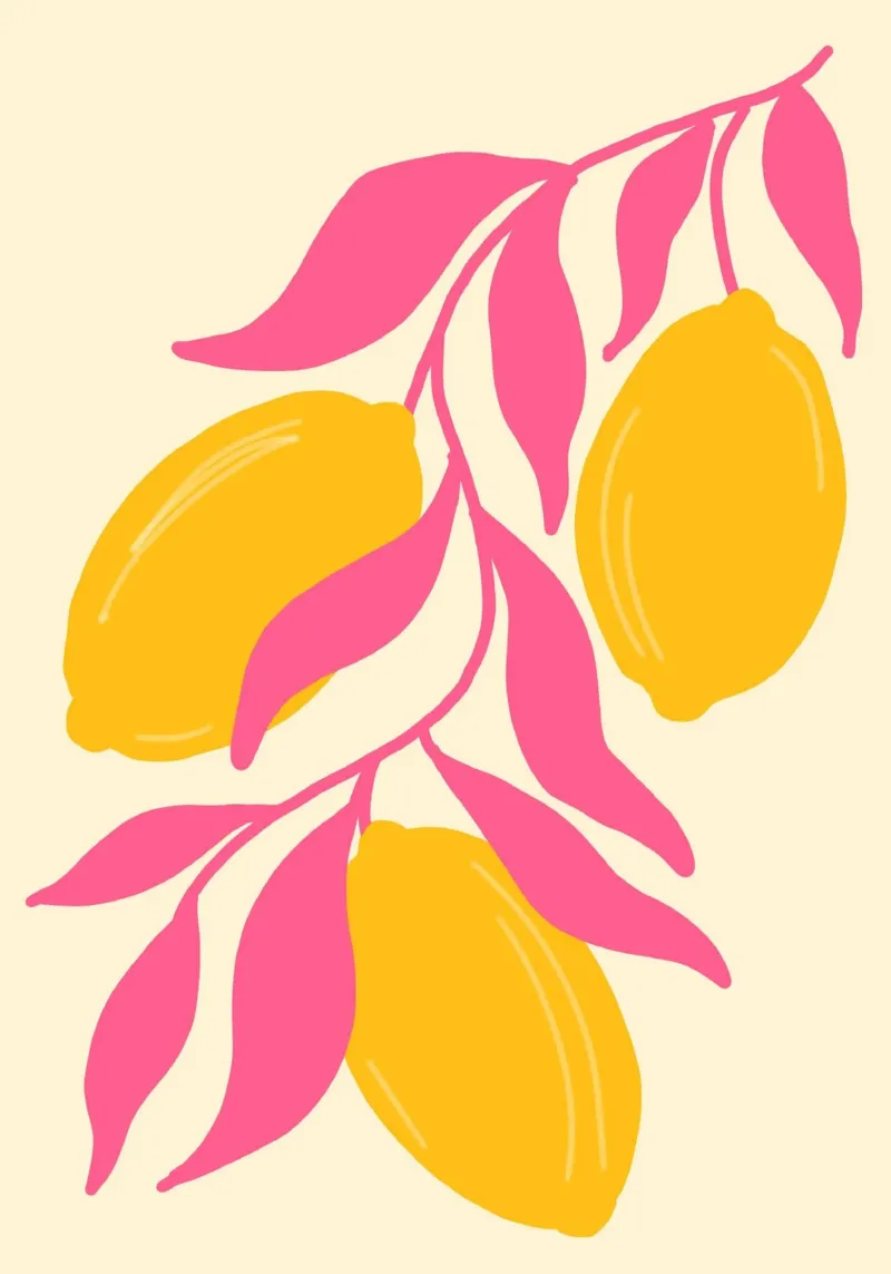 Minimalist Lemon Branch, Citrus Fruit Art Print canvas with Floater frame by vintagepod