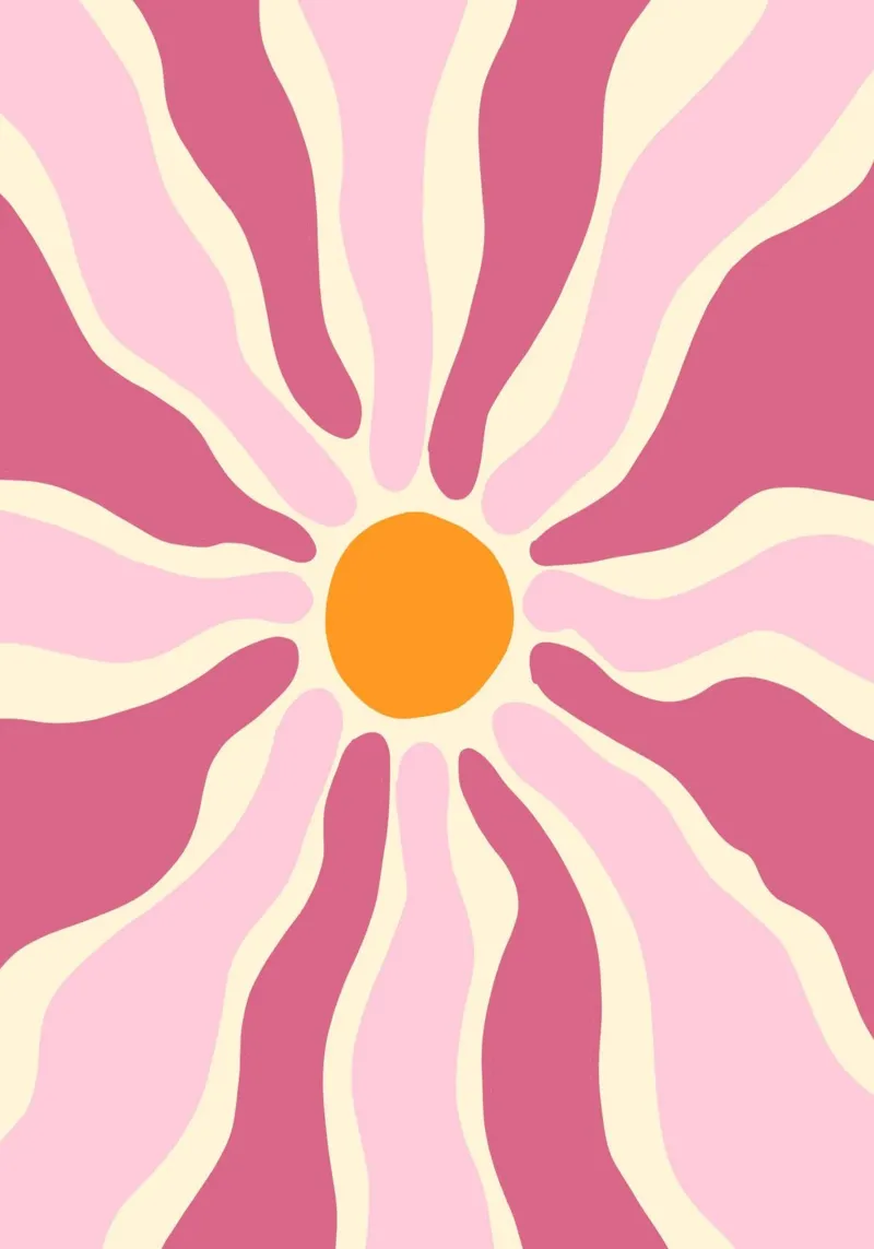 Retro Floral Sun, Groovy Abstract Art Print canvas with Floater frame by vintagepod