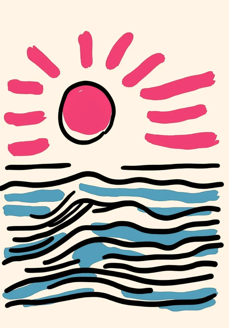 Alba astratta sull'oceano, arte minimalista sulla spiaggia poster da vintagepod