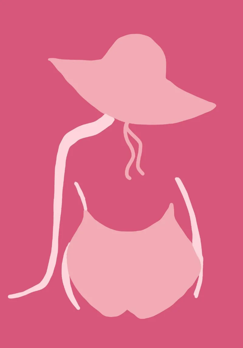 Ragazza da spiaggia minimalista, silhouette estiva poster con telaio in plastica da vintagepod