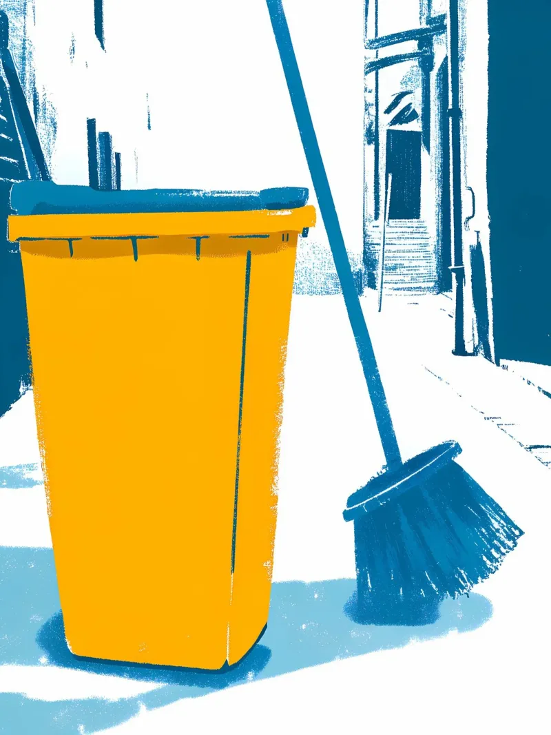 Trash Can and Broom canvas with Floater frame by PREKETEWE