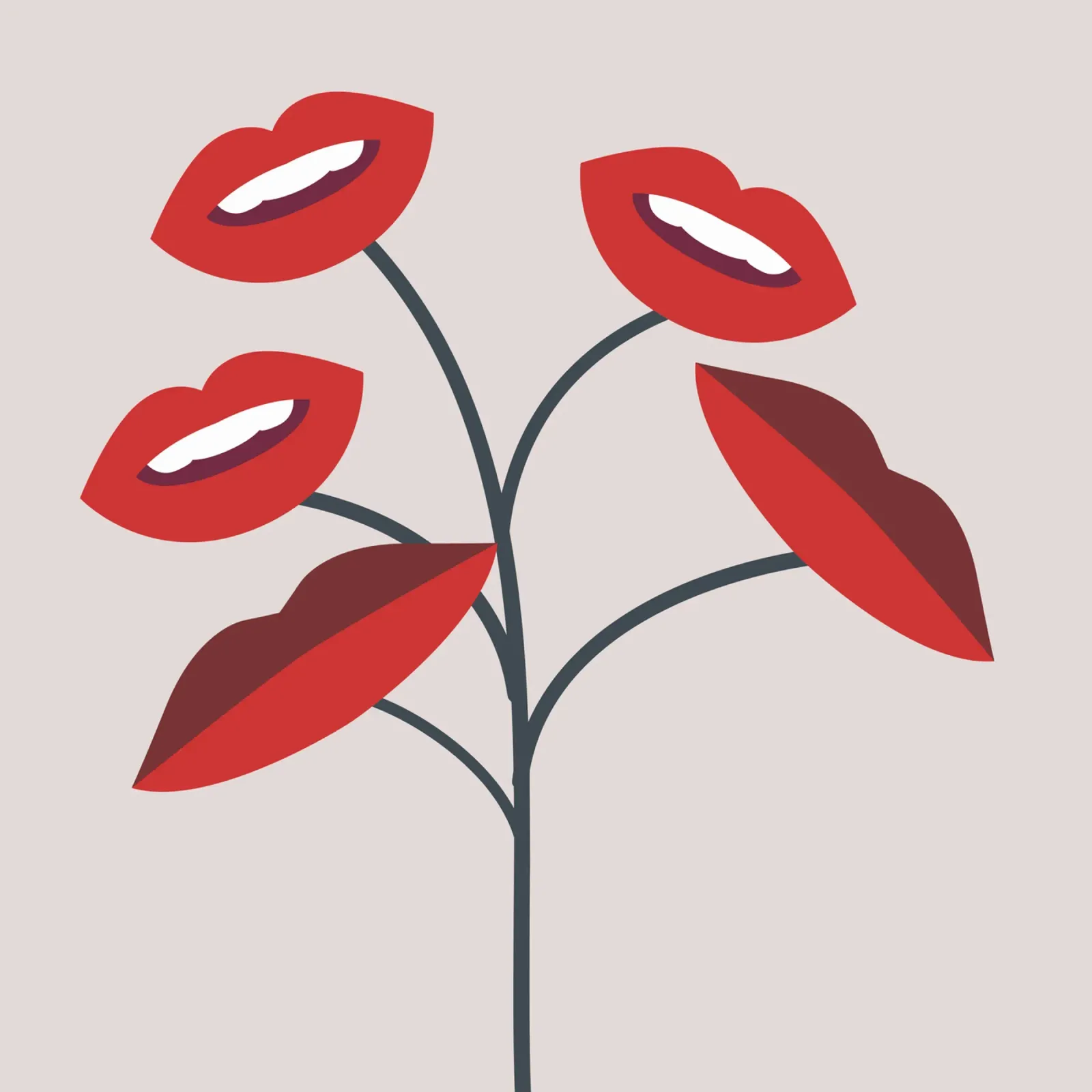 Bloemen lippen 3 canvas met Baklijst van Little Dean