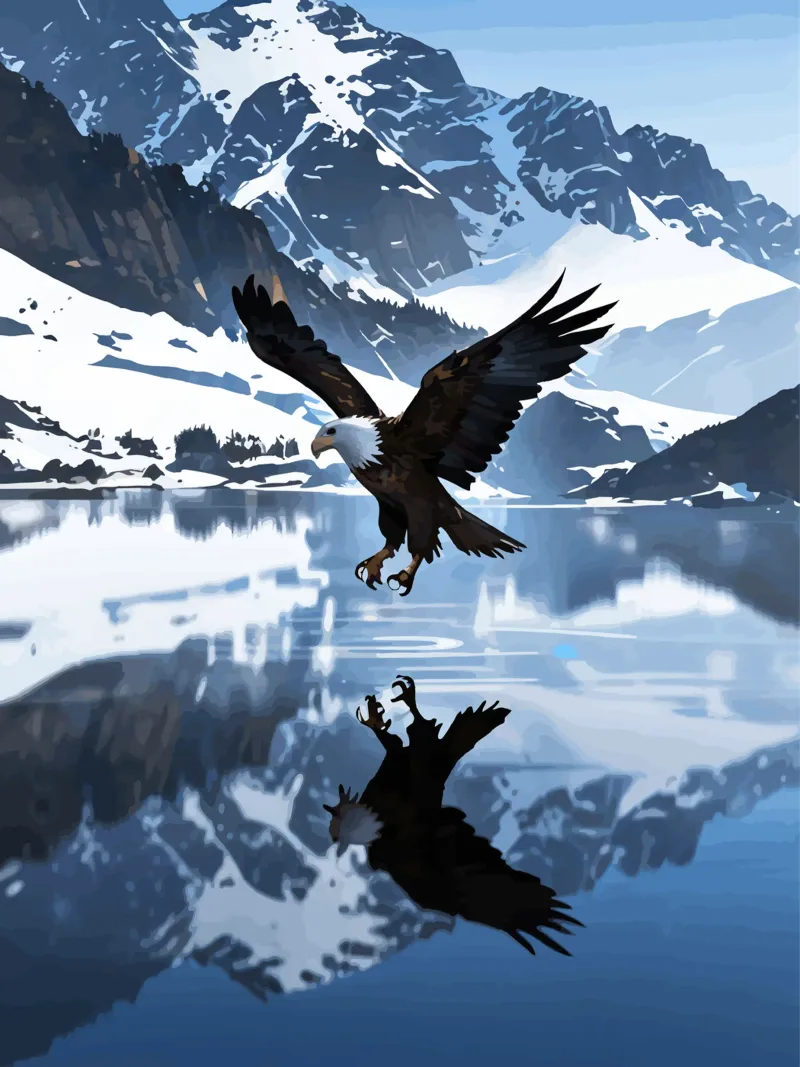 Eagle over mountain lake reflection art canvas with Floater frame by artdesign1985