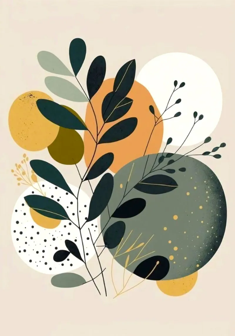 branch leaf circle shape canvas with Floater frame by carsa